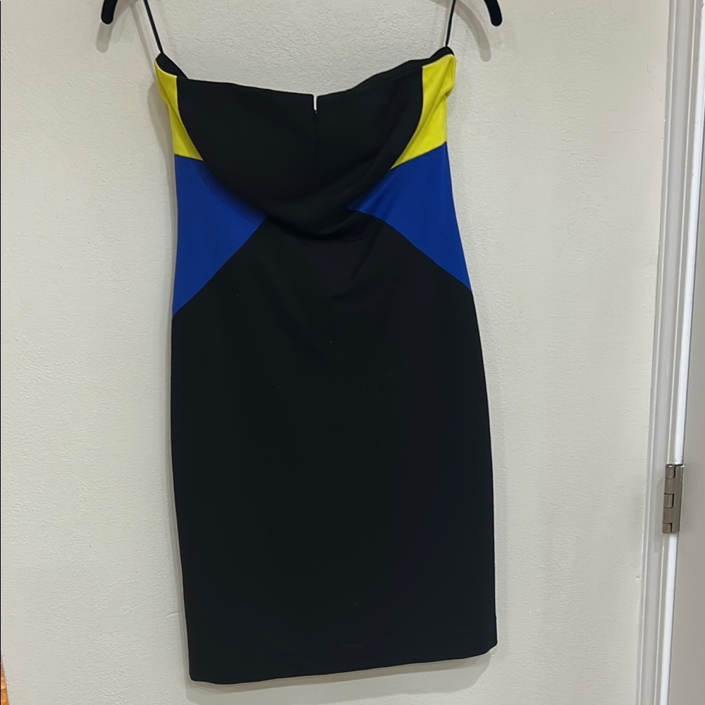 Trina Turk Black and Blue Strapless Color-block Dress